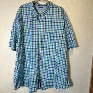 IZOD Size 4XLT Short Sleeve Button Down Plaid Big & Tall Coastal Casual Spring